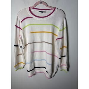 Elliott Lauren Cream With Multi Color Stripes Sweater Sz XL